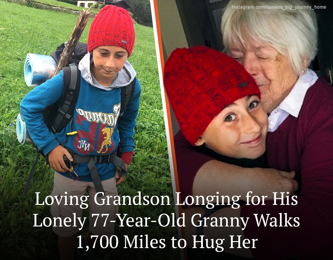 Romeo Cox, 11, could no longer bear the separation from his 77-year-old granny Rosemary, so he decided to go on a 1,700-mile journey, mostly on foot, just to give her “the best hug ever” 93 days later.